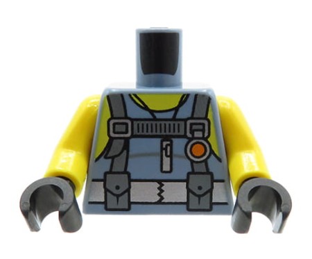 LEGO minifig torso - sand blue scuba / diver vest with utility belt and pouches