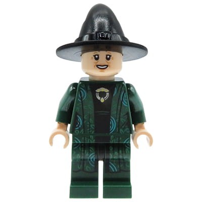 LEGO Harry Potter Minifigure - Professor Minerva McGonagall - black witch / wizard hat, dark green robe