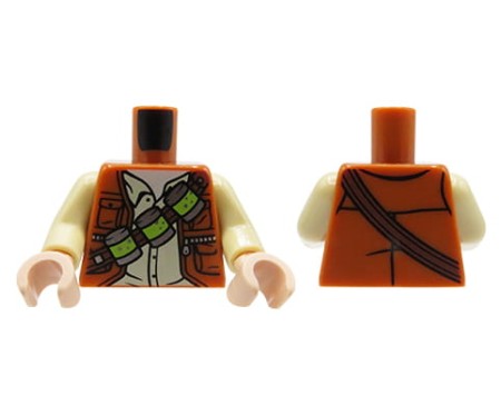 LEGO minifigure torso - dark orange vest, tan shirt, ammunition belt.