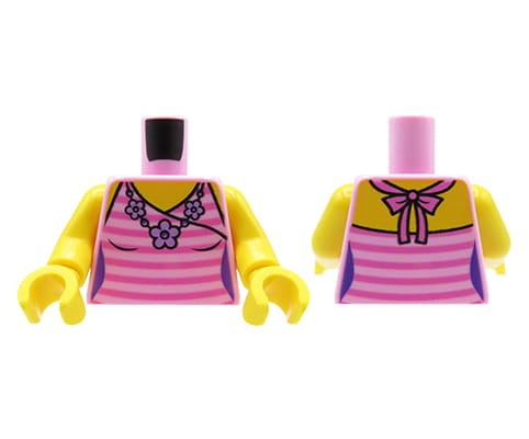 Accéder au produit Torse de figurine LEGO - haut rayé rose, collier de fleurs