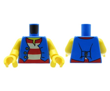 LEGO minifigure torso - pirate / blue vest with buttons, white and red striped shirt