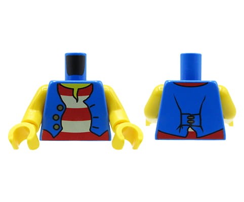Go to product LEGO minifigure torso - pirate / blue vest, striped shirt
