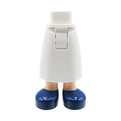 LEGO Friends minifig legs - white long skirt, dark blue shoes, light nougat legs