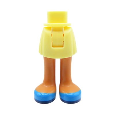 LEGO Friends minifig legs - yellow skirt, dark azure shoes, nougat legs.