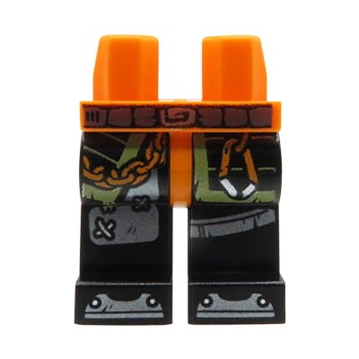 LEGO minifig legs - black pants with belts and chains