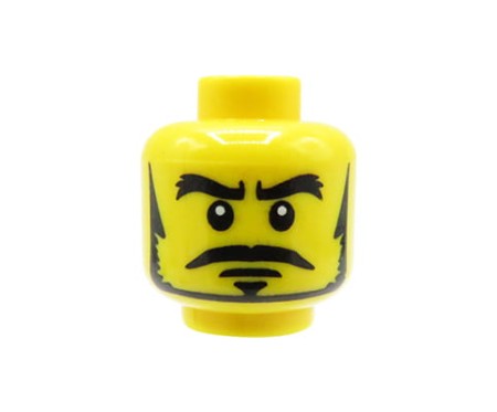 LEGO minifigure head - man, black thick eyebrows, sideburns, goatee and moustache