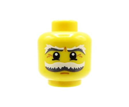 LEGO minifigure head - elderly man / grandfather / grandpa, white and gray bushy moustache and eyebrows. Head new, comes from an original LEGO set.