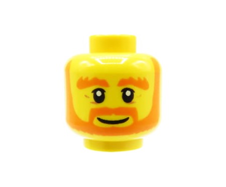 LEGO minifigure head - man, orange beard, moustache and eyebrows, wrinkles, smile