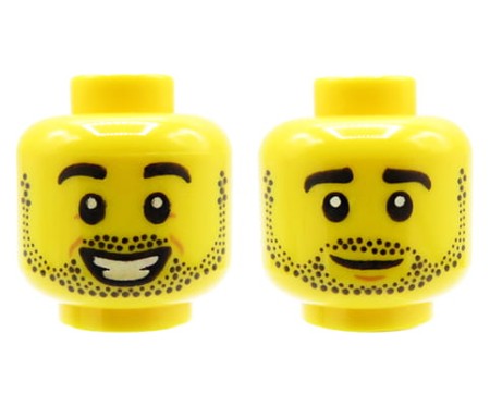 LEGO minifigure head - man, stubble, dual sided (smile / neutral).