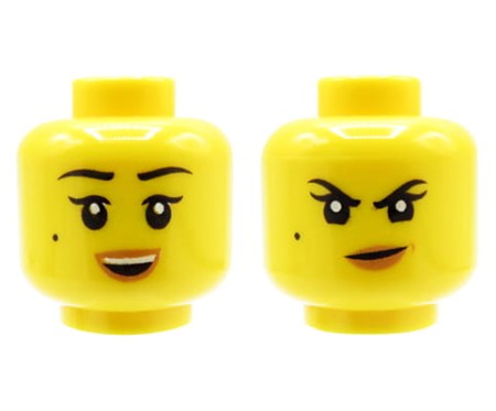 LEGO minifigure head - woman, beauty mark, dual sided (open smile / crooked smile)