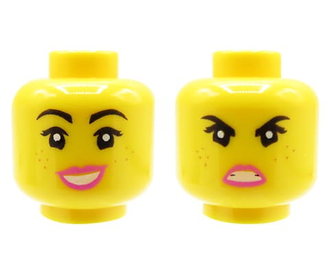 Accéder au produit Tête de figurine LEGO - femme, taches de rousseur, lèvres roses