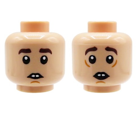 LEGO minifigure head - man, light nougat, big teeth, dual sided (nautral / scared)