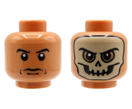 LEGO minifigure head - man, nougat, dual sided, skull mask.