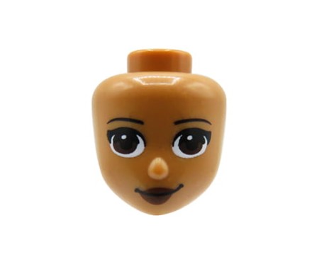 LEGO Friends minifig head - medium nougat, brown eyes, brown lips