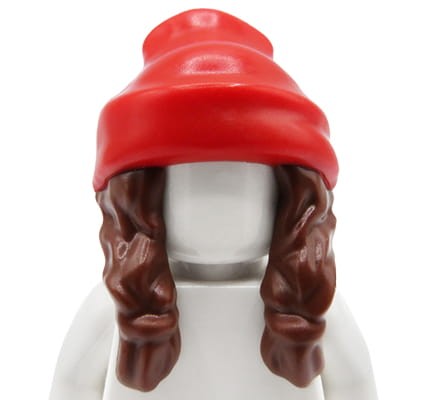 Accéder au produit Cheveux de figurine LEGO - femme, marron, bonnet rouge
