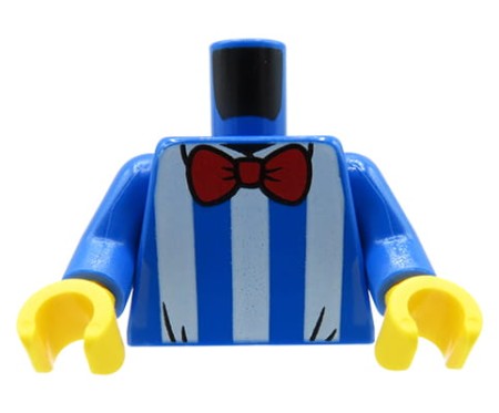 LEGO minifigure torso - blue striped shirt, red bow tie