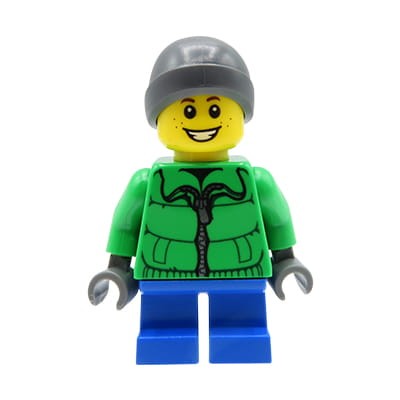 LEGO City Minifigure - Little Boy / Child - winter jacket, ski cap and gloves, freckles, smile