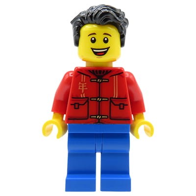 LEGO City Minifigure - Man / Dad / Father - red jacket, blue legs, black hair, open smile