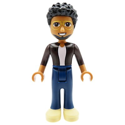 LEGO Friends Mini doll - Martin / Man / Boy - black hair, gold glasses, dark brown jacket, dark blue trousers