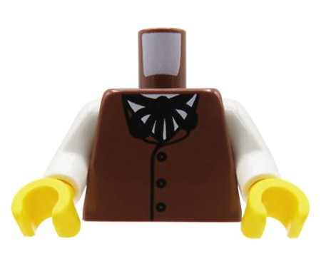 LEGO minifigure torso - reddish brown vest with buttons, black string tie