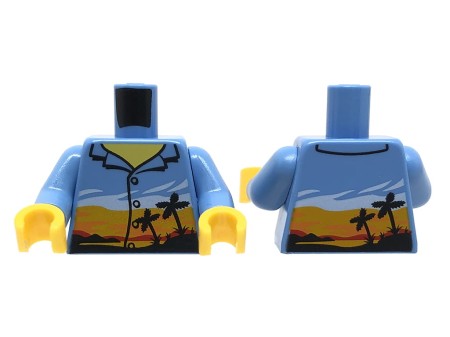 LEGO minifigure torso - medium blue hawaiian shirt with palm trees.