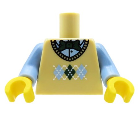 LEGO tors figurki - beżowy sweter / pulower, niebieska koszula, muszka