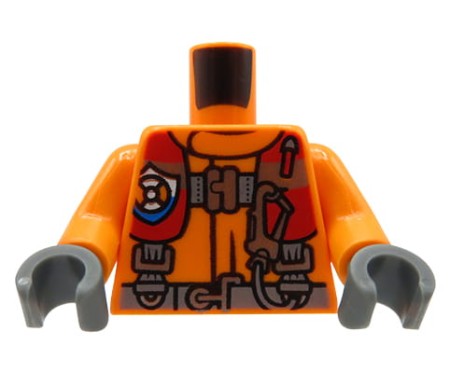 LEGO minifigure torso - coast guard / orange jacket with harness.