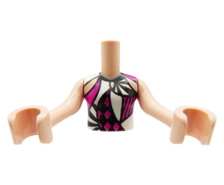 LEGO Friends minifig torso - magenta, white and black shirt, light nougat arms