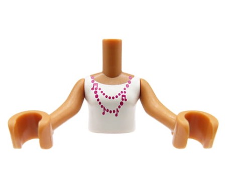 LEGO Friends minifig torso - white top, pink necklace, medium nougat arms