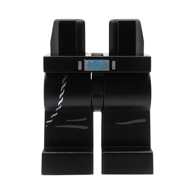 LEGO minifigure legs - black pants, silver belt and chain