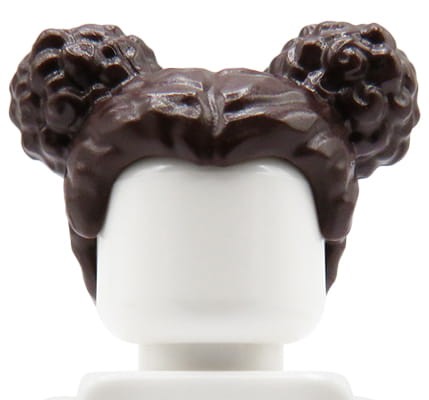 LEGO minifigure hair - female, dark brown, curly, two buns