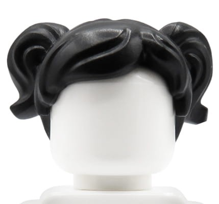 LEGO minifigure hair - woman / girl, black, two pigtails