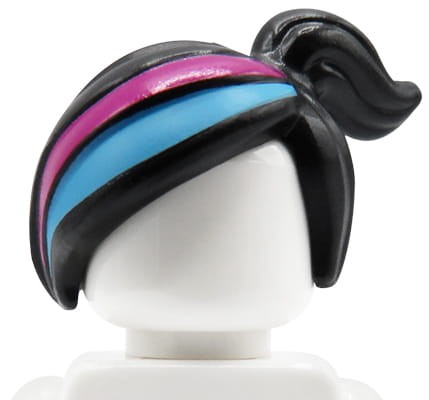 Go to product LEGO minifigure hair - female, black, ponytail, colorful stripes