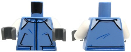 LEGO minifigure torso - blue sports jacket, black gloves