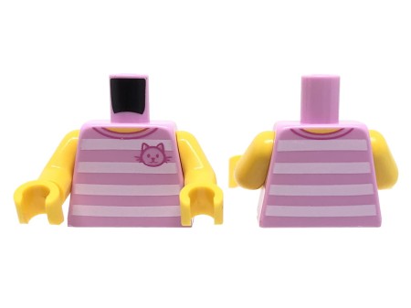 LEGO minifigure torso - bright pink striped t-shirt with cat
