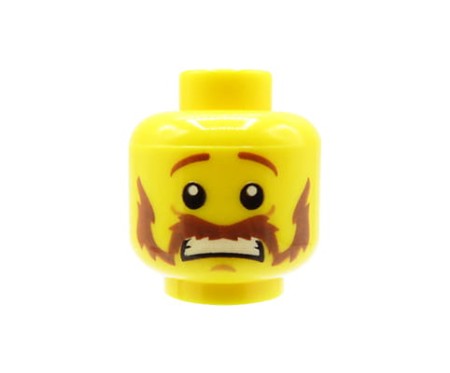 LEGO minifig head - man, scared, brown moustache and sideburns