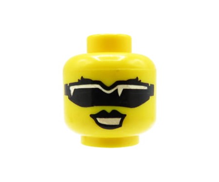 LEGO minifigure head - woman, black sunglasses and lips, open smile
