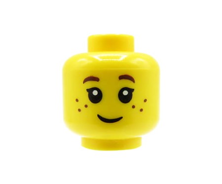 LEGO minifigure head - child, smile, brown eyebrows and freckles