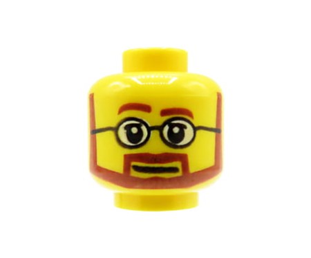 LEGO minifigure head - man, glasses, brown beard, mustache and eyebrows