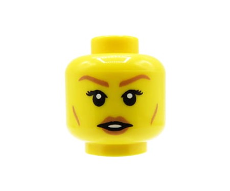 LEGO minifigure head - woman, raised eyebrows, cheek lines