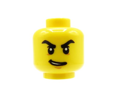 LEGO głowa / główka figurki - męska, uniesione brwi, przekrzywiony uśmiech