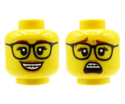 Accéder au produit Tête de figurine LEGO - femme, lunettes, appareil dentaire