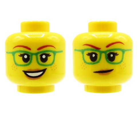 Accéder au produit Tête de figurine LEGO - femme, lunettes vertes, sourire