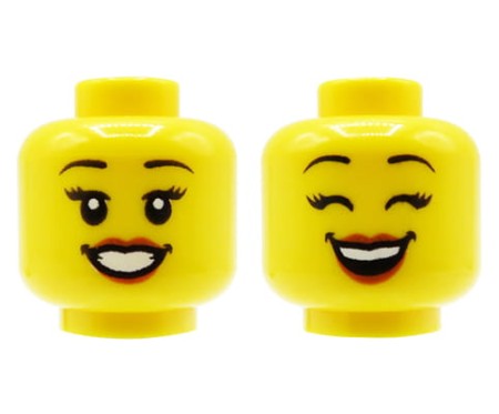 LEGO minifigure head - woman, dual sided, smile, open / closed eyes