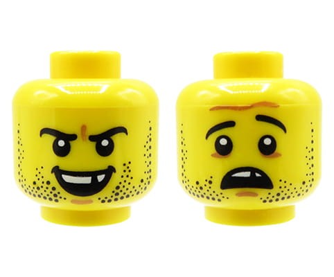 Accéder au produit Tête de figurine LEGO - homme, barbe de trois jours, dent manquante