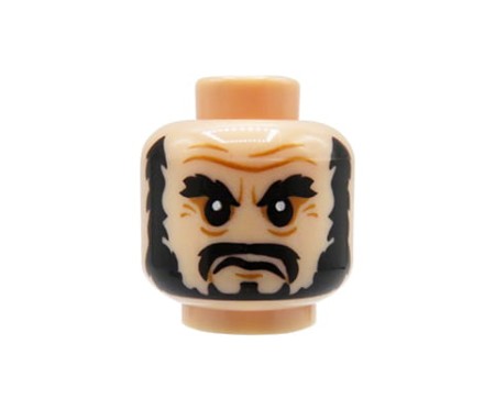 LEGO minifigure head - male, light nougat, bushy black eyebrows, moustache and beard