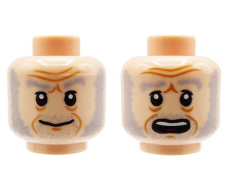 LEGO minifig head - male, light nougat, gray sideburns and eyebrows, dual sided