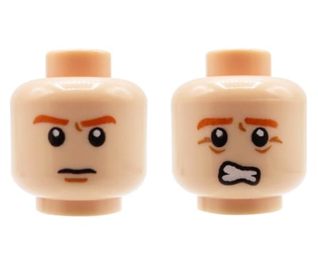 LEGO minifig head - male, light nougat, black round glasses, dual sided (angry / scared)