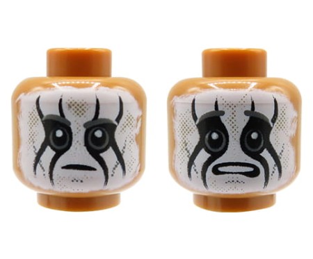 LEGO minifigure head - male, light nougat, painted face, dual sided (neutral / scared)