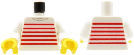 LEGO minifigure torso - white sweater with red stripes